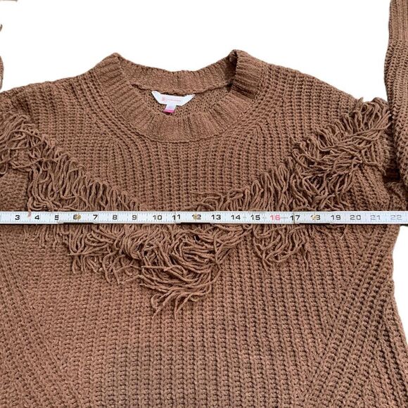 No Boundaries Brown Fringe Knit Crew Neck Long Sleeve Academia Sweater Size XL - Picture 7 of 14